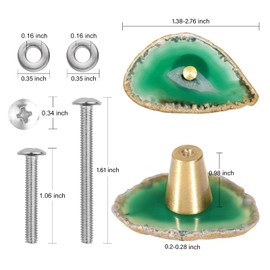 dssmboom 4 Pack Agate Slice Knobs with Screws, Irregular Geode Agate Cabinet Handles for Home Kitchen Decoration, Green