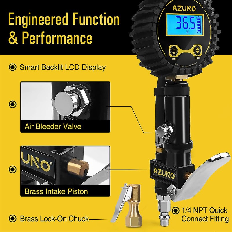 AZUNO Digital Bicycle Tire Inflator Gauge with Auto-Select Valve Type