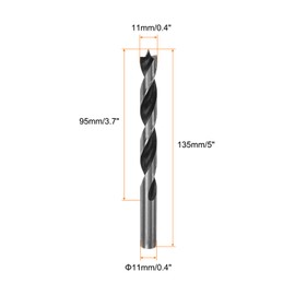 sourcing map 5pcs Brad Point Drill Bits 11mm(28/64") Dia Straight Round Shank Drill Metric Brad Point 3.7" Drilling Depth Spiral Twist Drill Bits for Carpenter Woodworking Plastic Rubber