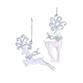 Kurt S. Adler White Opalescent Deer Ornaments, 2 Assorted