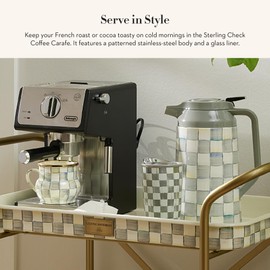 MACKENZIE-CHILDS Coffee Carafe, Stainless-Steel Coffee Carafe for Hot Liquids, 5.5-Cup Capacity, Gray-and-White Sterling Check