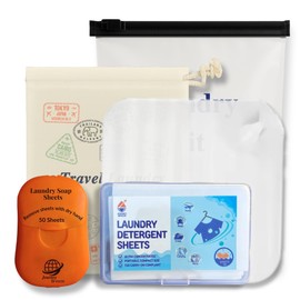 Travel Laundry Detergent Sheets Kit with 50 Pocket Laundry Sheets, 30 Travel Detergent Sheets, Silicone Sink Stopper & Canvas Bag, plus Bonus Pouch, TSA Compliant