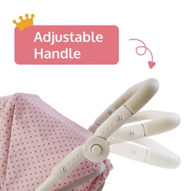 Olivia's Little World Baby Doll Stroller Polka Dots Princess Collection, Convertible Doll Pram with Storage Basket for 18" Dolls, 2-in-1 Baby Doll Stroller, Pink & Gray