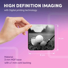 Destination Vinyl ltd Great Coasters (Set of 4) Square - BW - Golf Ball Sports Drink Glossy Coasters/Tabletop Protection for Any Table Type #41480