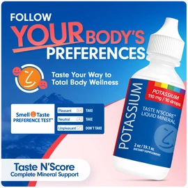 Taste N' Score Potassium Liquid Ionic Mineral Supplement; 100% Pure; 110 mg; 72 Servings