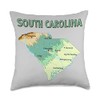 Physical Map of South Carolina, major cities, lakes, rivers Throw