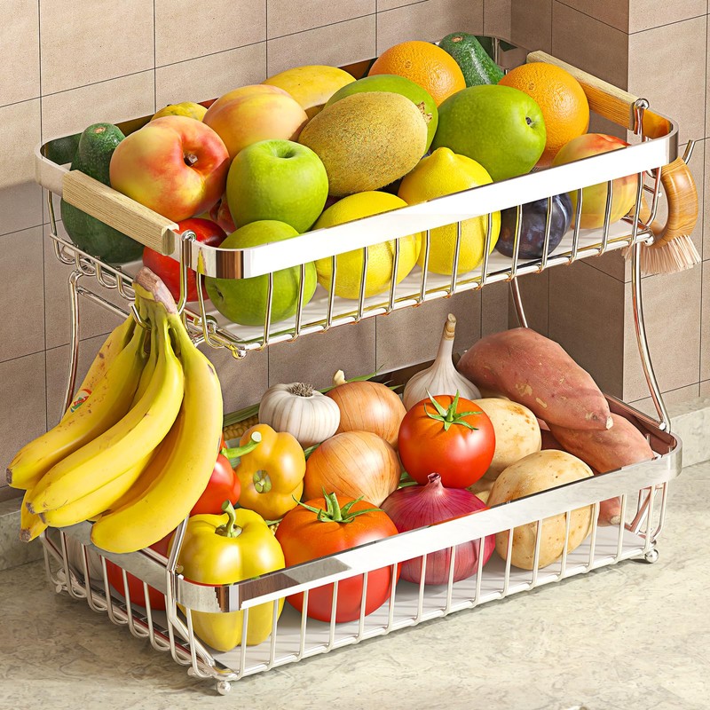Sevenblue 2 Tier Large Fruit Basket for Kitchen Counter with