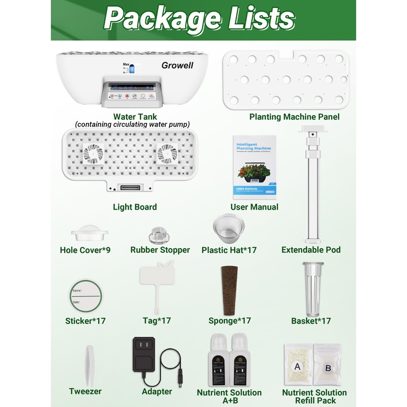 Hydroponics Growing System Kit, 17 Pods Herb Garden with 102