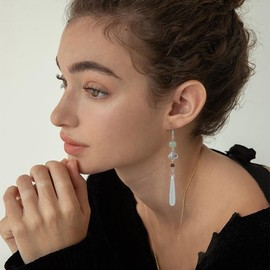 Artificial Jade Tassel Dangle Drop Long Earrings for Women Chinese Ancient Style Huggie Hook Hoops Earring Elegant Jewelry Gifts