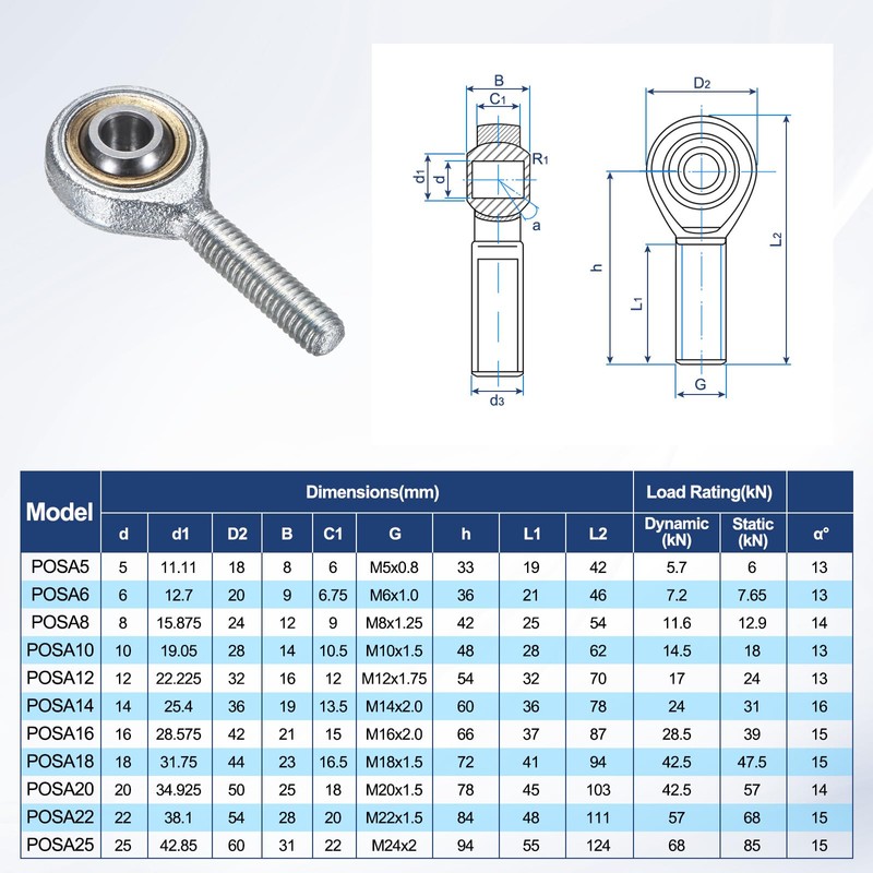 M METERXITY 4-Pack POSA6 Rod End Bearing, M6x1.0 Left Thread