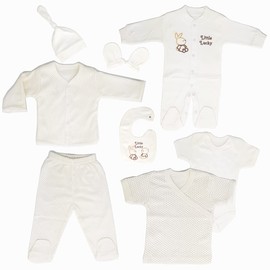 Newborn Baby Hospital Gift Set 100% Natural Cotton First Equipment Unisex Boys Girls Neutral Gift Set Baby Equipment for Babies 0-4 Months 8 Pieces (Ekru)