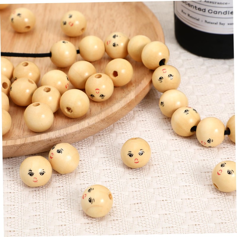 Gatuida 50Pcs Beads for DIY Crafts Round Craft Wood Beads