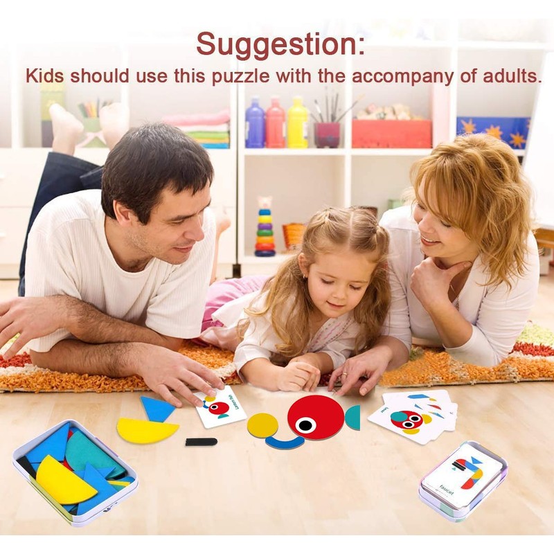 Wooden Jigsaw Puzzle, 36 Pcs Shape Puzzles + 60 Pcs