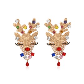 Aishgjia Rhinestone Beaded Christmas Earrings for Women Sweet Colorful Earrings Diamond Big Deer Santa Dangle Earrings Christmas Jewelry (Gold)