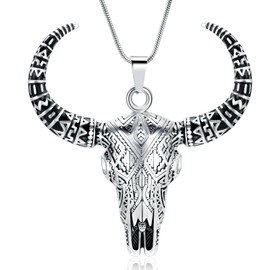 VCCWYQK Bull Memorial Urn Necklace Keepsake Bullfight Stainless Steel Cremation Jewelry Pet Ashes for Women Men(Silver)