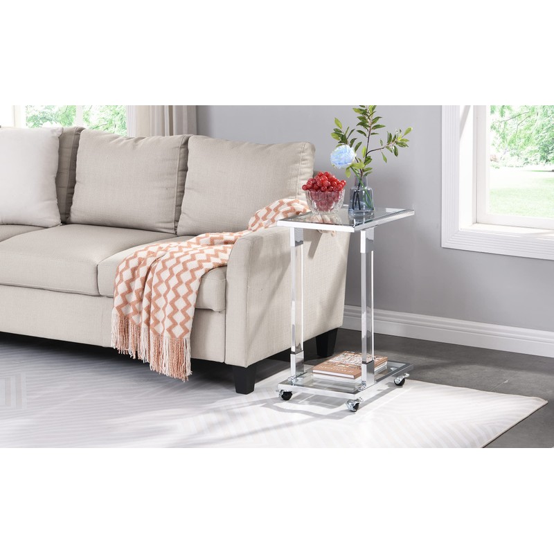Yoluckea Mobile Sofa Side Table Acrylic End Table C Shaped