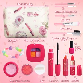 Woumserta Girl Gifts Basic Pretend Makeup for Little Girls 3-5, Play Makeup for Kids 3-5, Fake Makeup Set Toys for 3 4 5 6 7 Year Old Girls, Toddler Makeup Kit with Fake Make up Toys Gifts