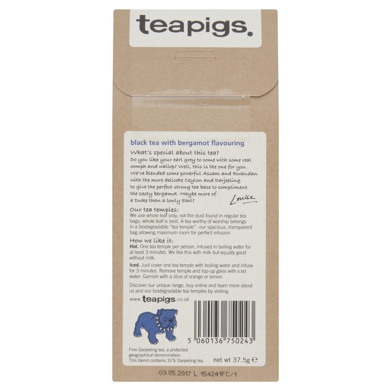 Teapigs Earl Grey Strong Tea Temples 15 Bags (Pack of