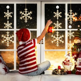 Glooglitter 5 Pcs Christmas Snowflake Window Light Decoratios Battery Operated White Snowflake LED Sucker String Lamp with Remote Control Timer Hanging Winter String Light for Party(Snowflake)