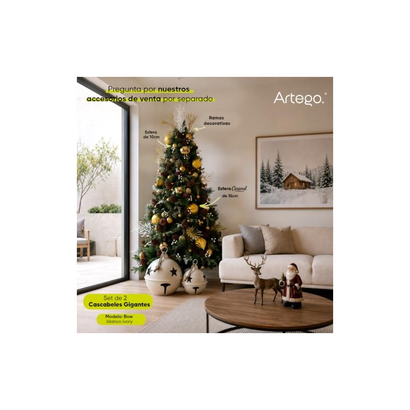 Artego Cascabeles navideños Gigantes Set 2 Piezas Metal Pie de
