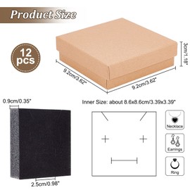 NBEADS 12 Pcs Cardboard Jewellery Gift Boxes, 9.2x9.2x3cm Cardboard Paper Gift Box Square Cardboard Jewellery Box with Sponge Bulk Bracelet Boxes for Crafts Display and Storage Christmas