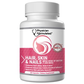 Physician Formulated Healthy Hair Skin and Nails Vitamins for Men and Women - 7500 mcg Biotin, Amino Acids, Collagen and Hyaluronic Acid - 60 Capsules