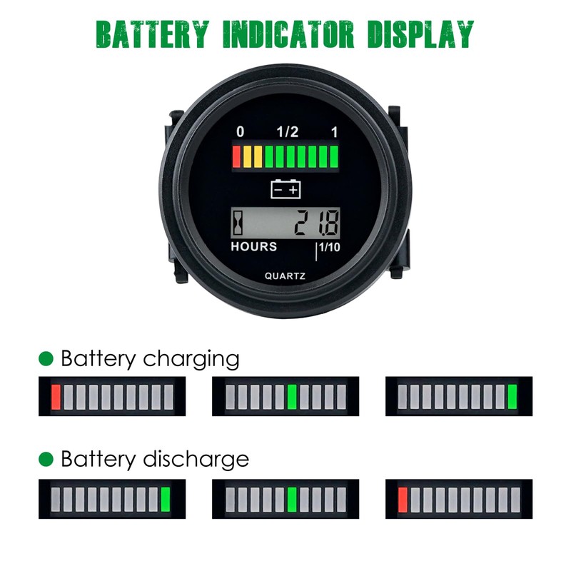 Yooreal 12/24V 36/48V 72V Golf Cart Battery Meter,Hour Meter&Battery Indicator