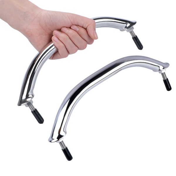 2PCS Boat Marine Grab Handle Polished Stainless Heavy Duty Round Tube Handrail with Flange & Stud - 8-1/4" Long