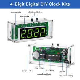 MiOYOOW TJ-56-428 4-Digit Digital DIY Clock Kits with Acrylic Shell, DIY Alarm Clock Soldering Practice Kit for Students and DIYers, DIY Electronics Kit for Learning Electronics