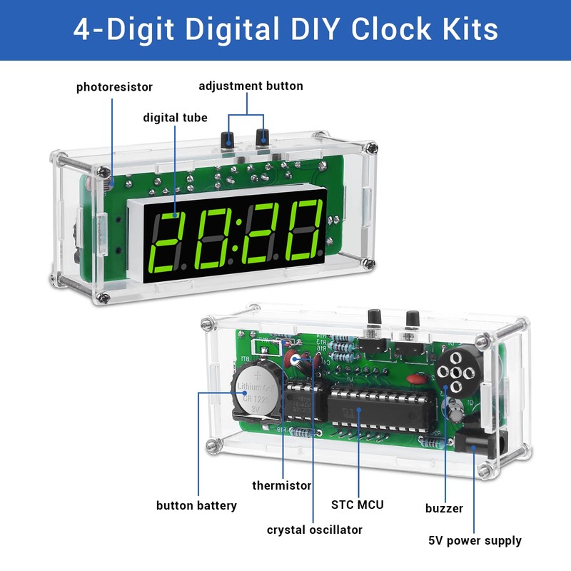 MiOYOOW TJ-56-428 4-Digit Digital DIY Clock Kits with Acrylic Shell,