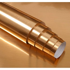 Yija Self Adhesive Brushed Metal Look Film Vinyl Waterproof Anti Greasy Counter Top Peel Stick Metallic Gloss Shelf Liner for Kitchen Cabinet 15.6inch by 79inch (Gold)