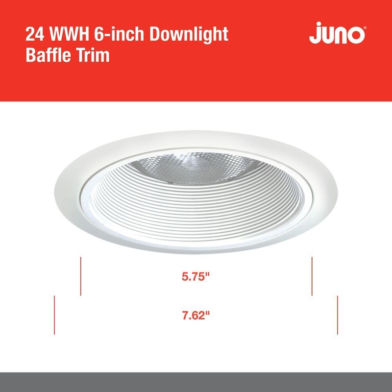 Juno 6-Inch Round Tapered Baffle Recessed Lighting Trim, Glare-Reducing Snap-in