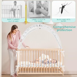 Crib Tent - Crib Net to Keep Baby in, Stop Baby from Climbing Out of Crib, Pop Up Crib Tent with Durable Breathable Net Double Zipper Strong Rods Installation Convenience (Black Line, Large)