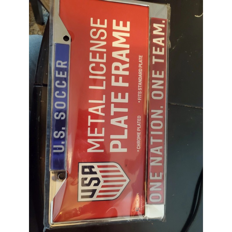 Brand New Sealed USA Soccer Metal License Plate Frame- One