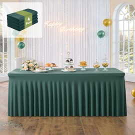 leegleri 4 Pack Hunter Green Spandex Table Clothes for 6 Foot Rectangle Tables, Wrinkle Free Fitted Table Cover 6ft Stretch Tablecloths with Skirt for Parties Weddings Birthday Banquet Baby Shower