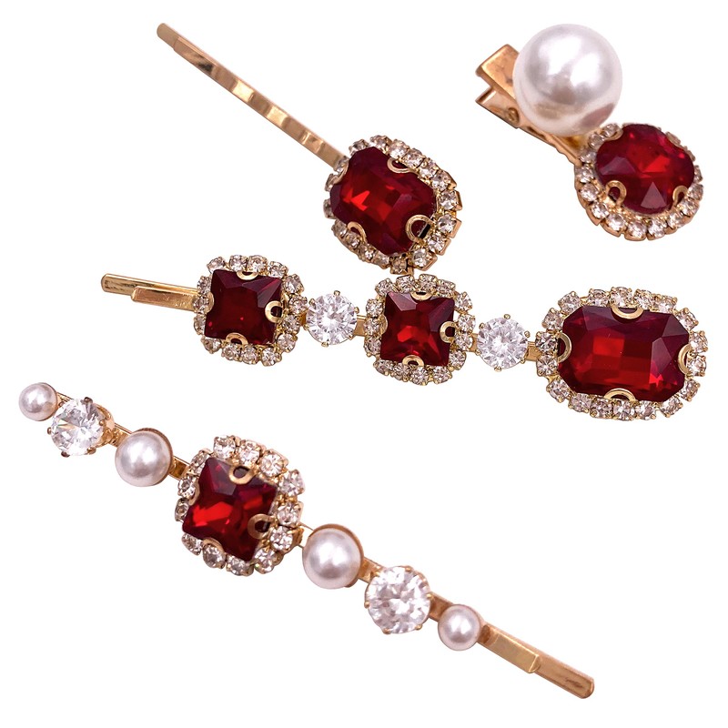 4 piezas clásico Rubí Rojo Perla Oro Bobby Pin Decorativo