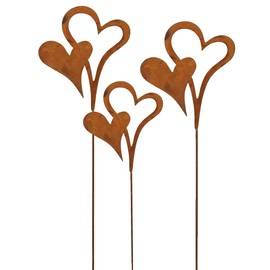 Storm's Gartenzaubereien Garden Stake Heart in Heart Set of 3 in Rust Look – 35 cm x 8 cm – Metal for the Garden