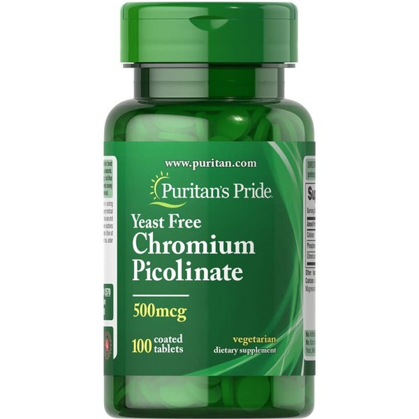 Puritans Pride Chromium Picolinate 500 Mcg Yeast Free, 100 Count