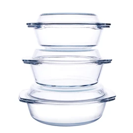 Set of 6 Pieces Round Tempered Glass Casserole Dish with Lids, Glass Casserole Baking Dish Set for Oven, Freezer and Dishwasher Safe - 1QT+1.5QT+1.8QT