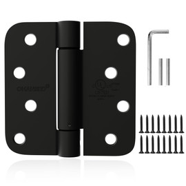 OMANSKO 2 Pack Modern Matte Black Iron Self Closing Door Hinges 4 x 4 in Auto Self-Closing Hinge 5/8'' Radius Corners 8 Holes Adjustable Tension for Interior Door 1-3/4 to 2 inches Thick
