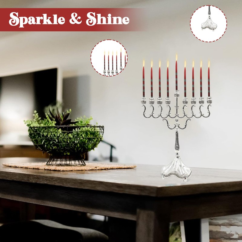 Majestic Giftware MN-HA19379BS Hanukkah Menorah, 8-Inch, Silver Plated