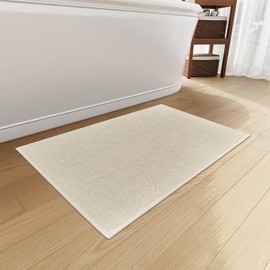 Mecko Bath Mat Rug, Rubber Non-Slip Quick Dry Absorbent Thin Bathroom Rugs Fit Under Door Bathroom Floor Mats-Shower Rugs for in Front of Bathtub, Sink, Shower Room(Oatmeal,16"x24")