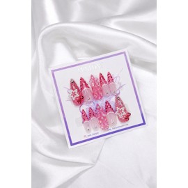 Pink Leopard Street Handmade Nail Tips - Long Ballerina / 핑크 레오파드 스트릿 수제 네일팁 - 롱 발레리나