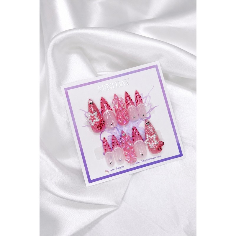 Pink Leopard Street Handmade Nail Tips - Long Ballerina /
