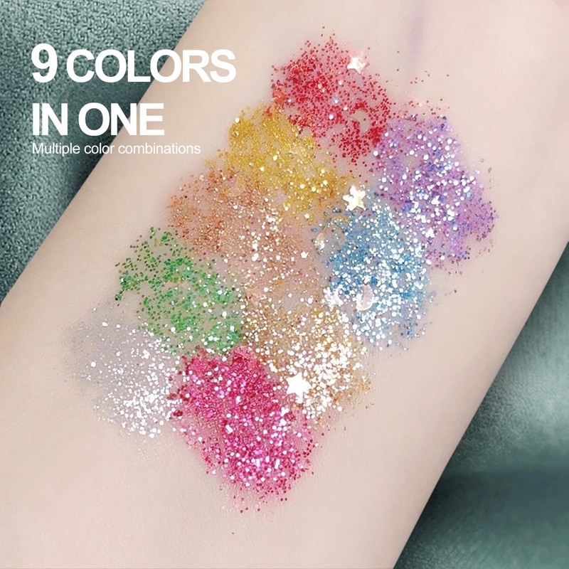 KYDA 9 Colour Glitter Eyeshadow Palette, Sparkle Shimmer Eye Sequin