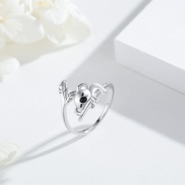 Koala Ring for Women 925 Sterling Silver Koala Bear Adjustable Open Ring Cute Animal Jewellery Koala Gifts for Girls, Sterling Silver