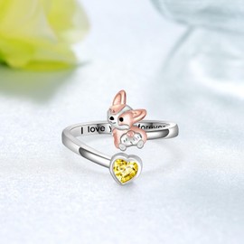 Peireara 925 Sterling Silver Corgi Ring - Adjustable Open Dog Ring Jewelry - Corgi Gifts for Lovers (November)