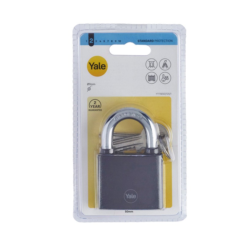 Yale Iron Padlock 60mm - Silver - Hardened Steel Shackle