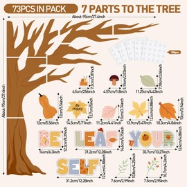 Funrous Tree Bulletin Board Set Big Fall Tree Classroom Decorations Be Leaf in Yourself Bulletin Board Kit Motivational Maple Leaves Pumpkin Cutout Thanksgiving Back to School (Pumpkin)