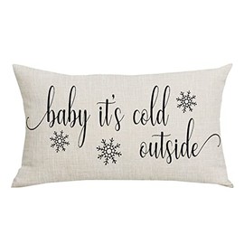 WENIANRU Black Word Art Baby It's Cold Outside Snowflakes Winter Home Sofa Chair Bed Decoration Lumbar Pillowcase Cotton Linen Decorative Throw Pillow Cover Case Rectangular 12 x 20 Inches